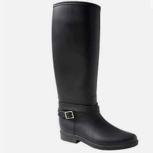 Women’s size 8M Banana Republic Black Rubber Rain Boots With Buckle Strap